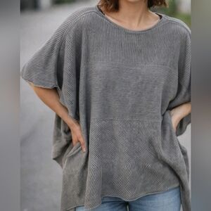M. Rena Sweater Pullover Poncho USA Gray Oversized Lagenlook Minimalist